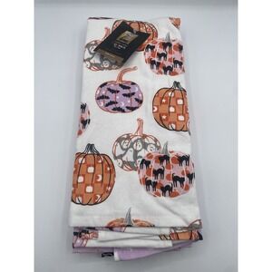 Halloween Pumpkin Bats‎ Set Of 3 Cotton Kitchen Towels Purple White Orange New
